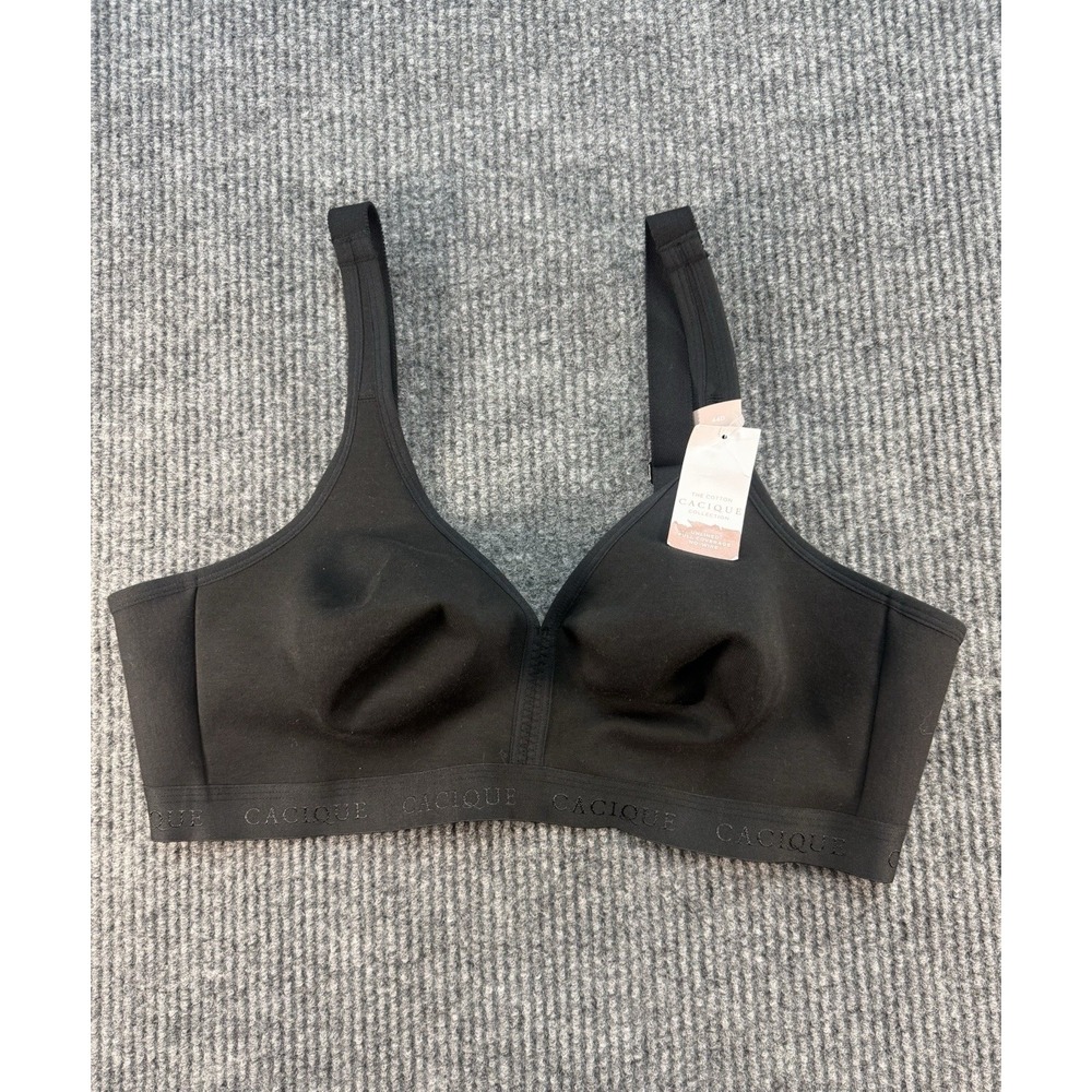 Lane Bryant Cacique 44D Black Cotton Unlined No Wire Full Coverage Bra NWT